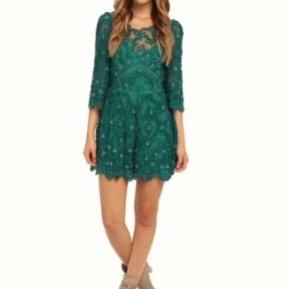 Emerald Free People Sequin Lace Romper - Picture 5 of 11